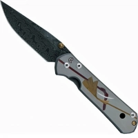 Нож складной Chris Reeve Large Sebenza 21 Unique Graphics D. Thomas Stainless Raindrop Damascus, сталь дамаск с рисунком «капля дождя», рукоять титан купить в 