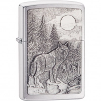 Зажигалка ZIPPO Classic Волк с покрытием Brushed Chrome купить в Белгороде