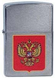 Зажигалка ZIPPO Герб России, латунь с  покрытием Brushed Chrome, серебристый, матовая, 36х12x56 мм